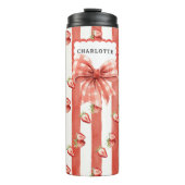 Erdbeer-Gingham-Schleife Rot gestreift Wasserfarbe Thermosbecher (Vorderseite)