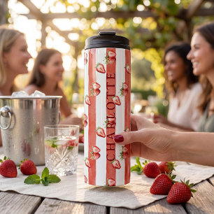 Erdbeer-Gingham-Schleife rote Streifen Wasserfarbe Thermosbecher