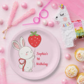 Erdbeer-Hasen-Geburtstag Rosa Pappteller (Party)