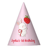 Erdbeer-Hasen-Geburtstag Rosa Partyhütchen (Vorderseite)
