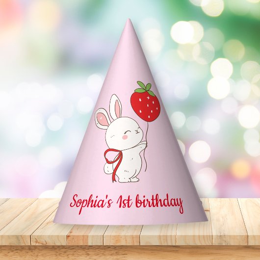 Erdbeer-Hasen-Geburtstag Rosa Partyhütchen
