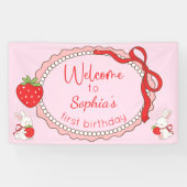 Erdbeer-Hasen-Geburtstags-Willkommensschild-Banner Banner (Horizontal)