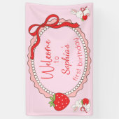 Erdbeer-Hasen-Geburtstags-Willkommensschild-Banner Banner (Vertikal)