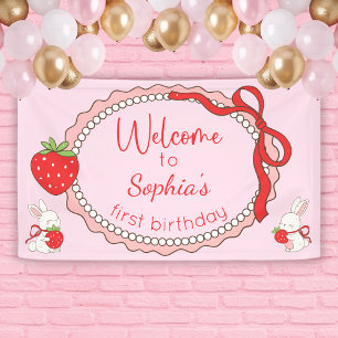 Erdbeer-Hasen-Geburtstags-Willkommensschild-Banner Banner