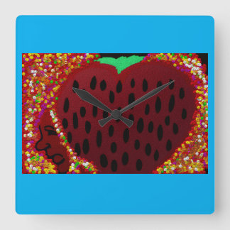 Erdbeer-Herz-Blumenstrauß Quadratische Wanduhr