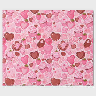 Erdbeer-Herz-Cupcake-Valentinstag Nahtlos Geschenkpapier