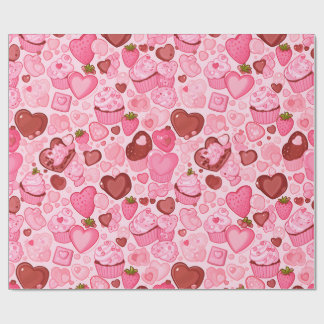 Erdbeer-Herz-Cupcake-Valentinstag Nahtlos Geschenkpapier