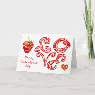 Erdbeer Herz LIEBE Stoff Schriftart Valentinskarte Karte