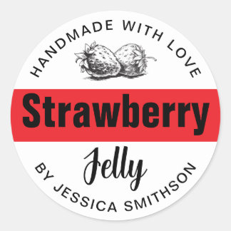 Erdbeer-Jelly-Jam-Selbstgemacht Etikett STRAW03rd Runder Aufkleber