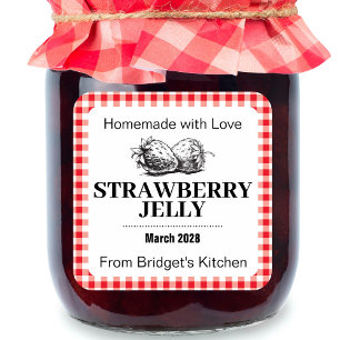 Erdbeer-Jelly-Marmelade selbstgemacht Etikett STRA Quadratischer Aufkleber