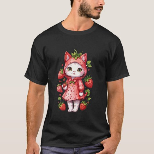 Erdbeer Kätzchen Regenmantel T-Shirt (Vorderseite)