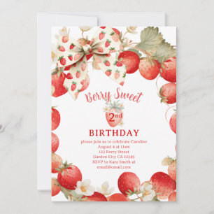 Erdbeer-Mädchen Berry Sweet Zweiter Geburtstag Einladung