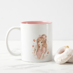 Erdbeer-Mädchen-Tasse – Cute Pink Ästhetik-Kaffee  Zweifarbige Tasse