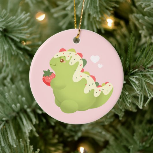 Erdbeer-Matcha-Dinosaur Keramik Ornament (Baum)