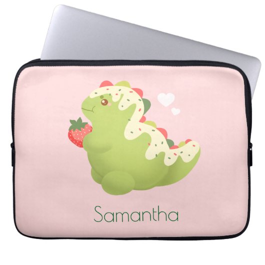 Erdbeer-Matcha-Dinosaur Laptopschutzhülle (Vorderseite)