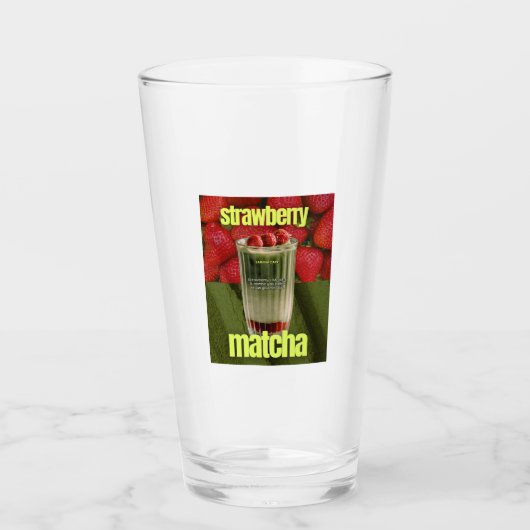 Erdbeer-Matcha-Latte-Plakat – Trendiges Café-Geträ Glas (Vorderseite)
