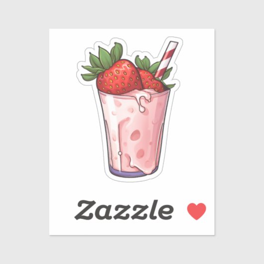 Erdbeer-Milchshake im Cartoon-Stil Aufkleber (Blatt)