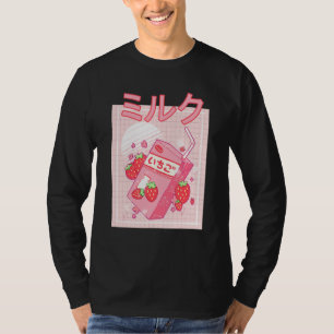 Erdbeer-Milchshake-Karton Pink Japanischer Retro- T-Shirt