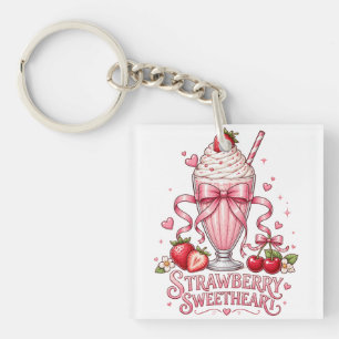 Erdbeer-Milchshake Süßes Rosa Dessert Leckerer Sna Schlüsselanhänger