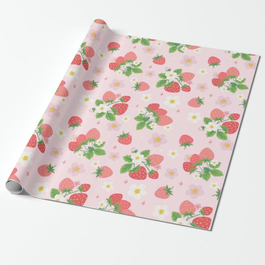 Erdbeer-Muster Geschenkpapier (Ungerollt)