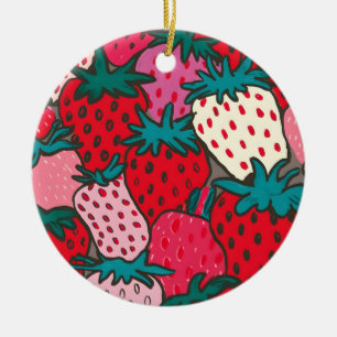 Erdbeer-Muster Keramik Ornament