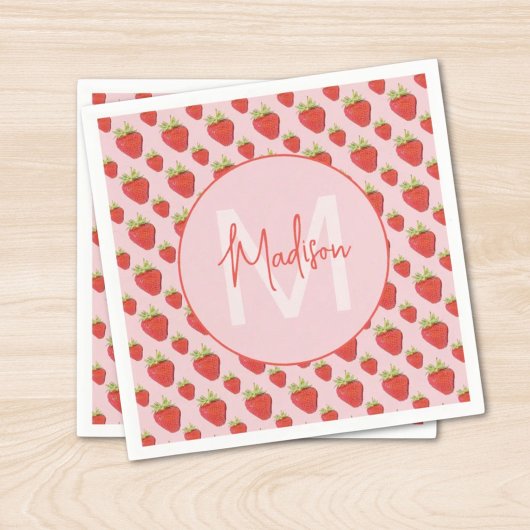 Erdbeer-Muster-Monogramm  Serviette