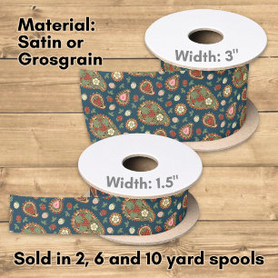 Erdbeer-Paisley-Muster Satinband