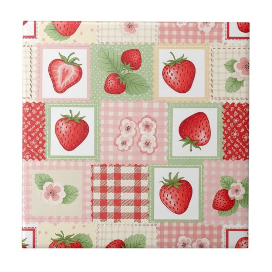 Erdbeer-Patchwork-Picknick (3) Fliese (Vorderseite)