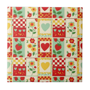 Erdbeer-Patchwork-Picknick Fliese
