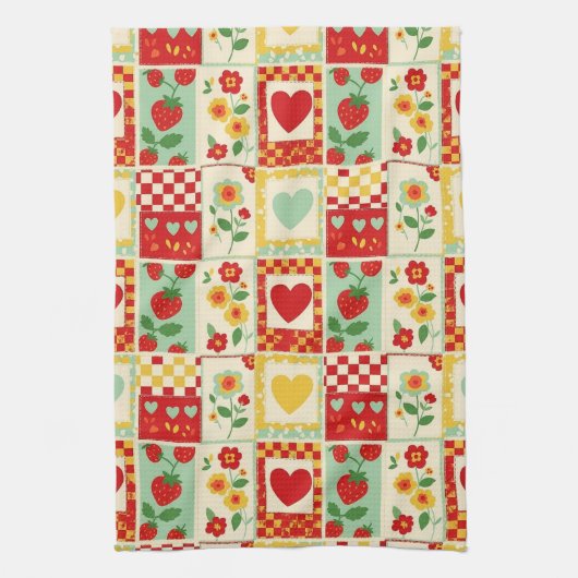 Erdbeer-Patchwork-Picknick Geschirrtuch (Vertikal)