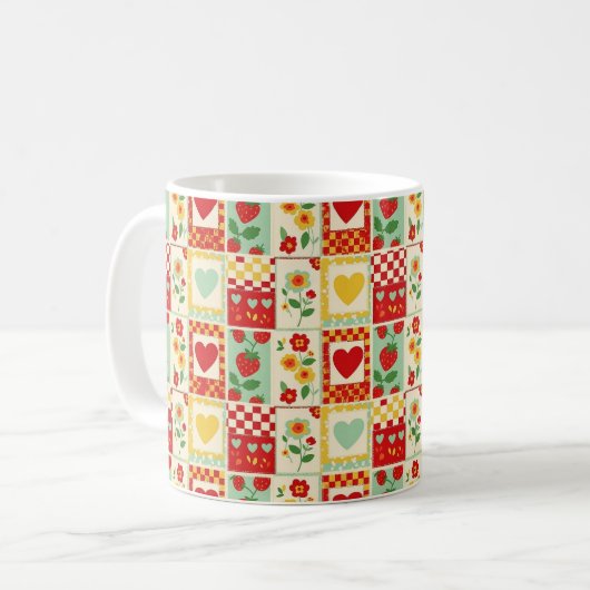 Erdbeer-Patchwork-Picknick Kaffeetasse (Vorderseite Links)