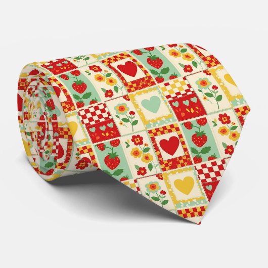 Erdbeer-Patchwork-Picknick Krawatte (Gerollt)