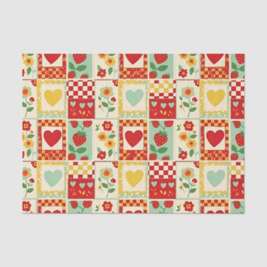 Erdbeer-Patchwork-Picknick Seidenpapier (Vorderseite)