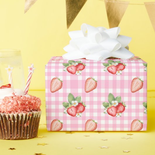 Erdbeer-Rosa-Gingham-Karo-Geschenkpapier Geschenkpapier (Geburtstagsparty)