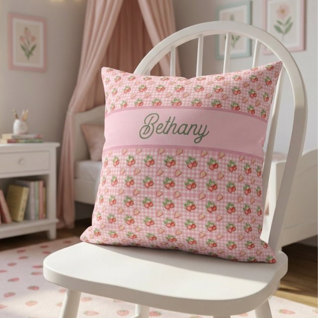 Erdbeer-Rosa-Gingham-Karomuster Kissen (Von Creator hochgeladen)