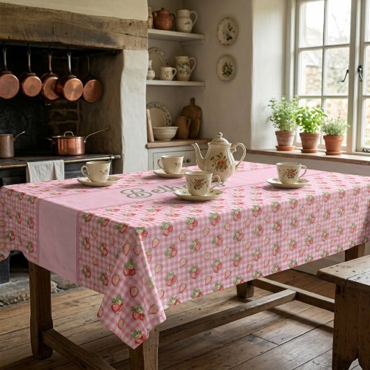 Erdbeer-Rosa Gingham-Karomuster Tischdecke