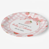 Erdbeer-Rosa-Gingham-Mädchen-Baby-Party Pappteller (Schrägansicht)