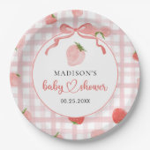 Erdbeer-Rosa-Gingham-Mädchen-Baby-Party Pappteller (Vorderseite)
