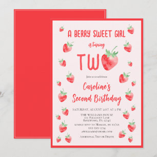 Erdbeer-Sommer-Beeren-Süße-Zweite-Mädchen-Geburtst Einladung