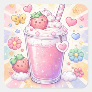 Erdbeer-Träume-Milchshake Quadratischer Aufkleber