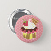 Erdbeer-u. Schlagsahne-kleiner Kuchen Button (Vorne & Hinten)