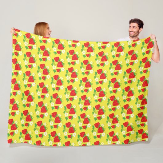 Erdbeer- und Blumen-Gelb-Muster Fleecedecke (Beispiel)