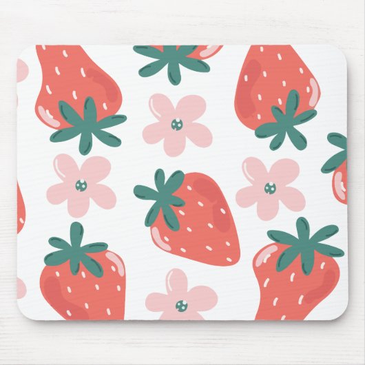 Erdbeer- und Blumendesign Mousepad (Vorne)