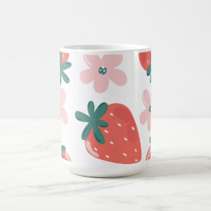 Erdbeer- und Blumenmuster Kaffeetasse