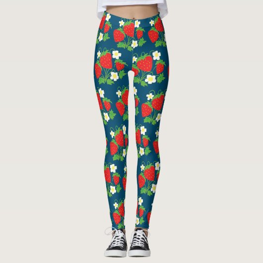 Erdbeer- und Blumenmuster Leggings (Vorderseite)