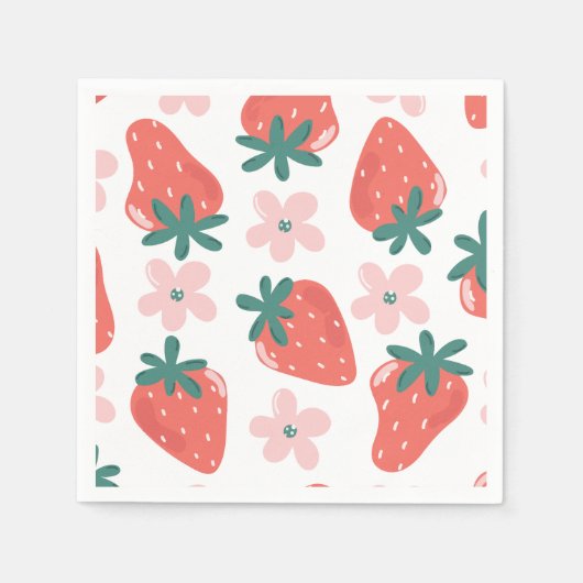 Erdbeer- und Blumenmuster Serviette (Vorderseite)