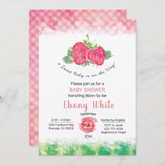 Erdbeerbaby-Dusche Einladung (Vorne/Hinten)