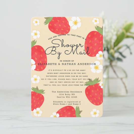 ErdbeerBaby-Dusche per Post Einladung (Stehend Vorderseite)