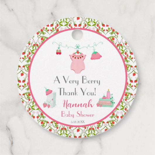 ErdbeerBaby Outfit mit Pattern Baby Dusche Geschenkanhänger (Rückseite)