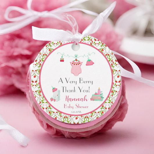 ErdbeerBaby Outfit mit Pattern Baby Dusche Geschenkanhänger